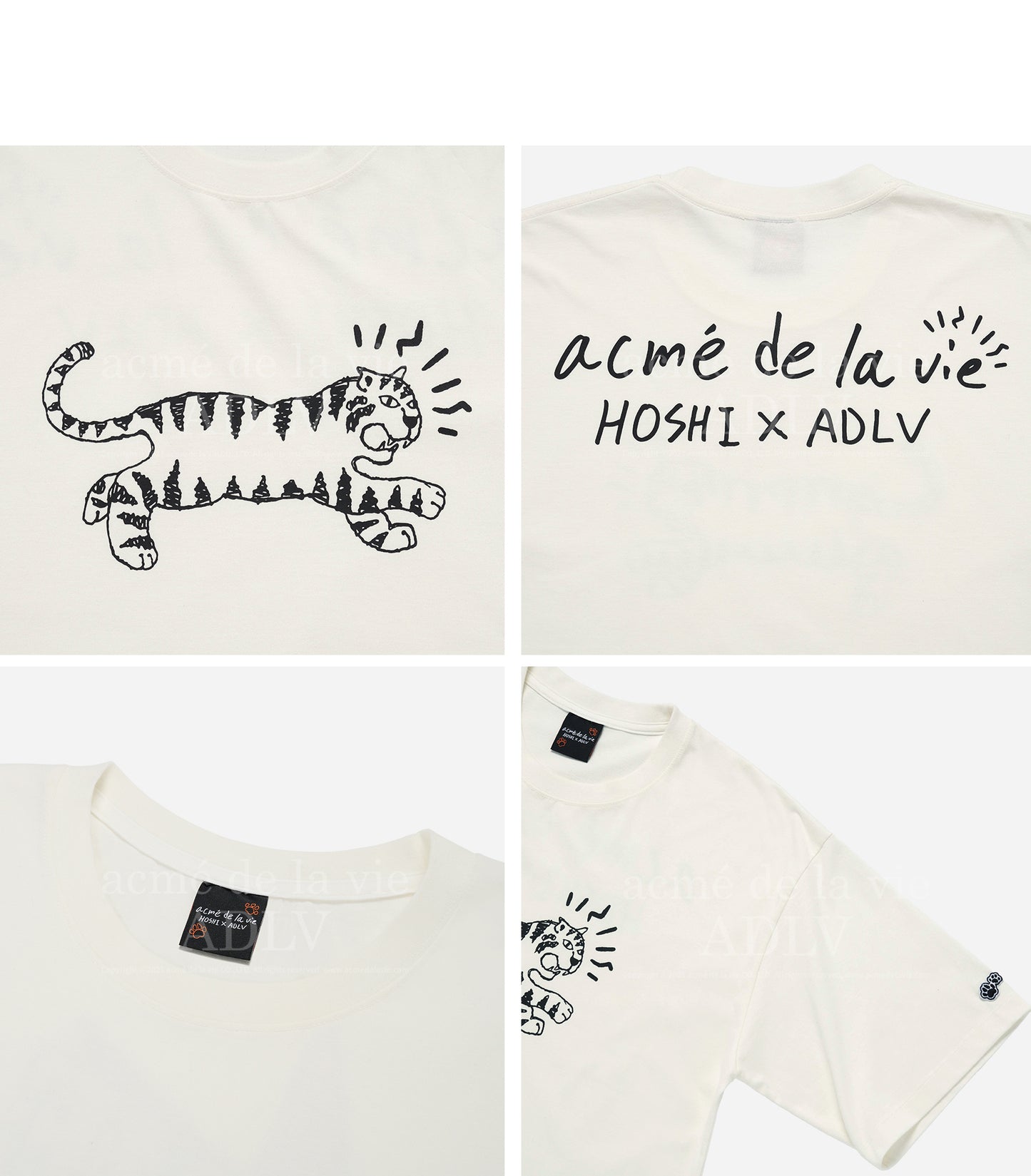 HOSHI X ADLV Tiger Sketch Short Sleeve T-Shirt Cream