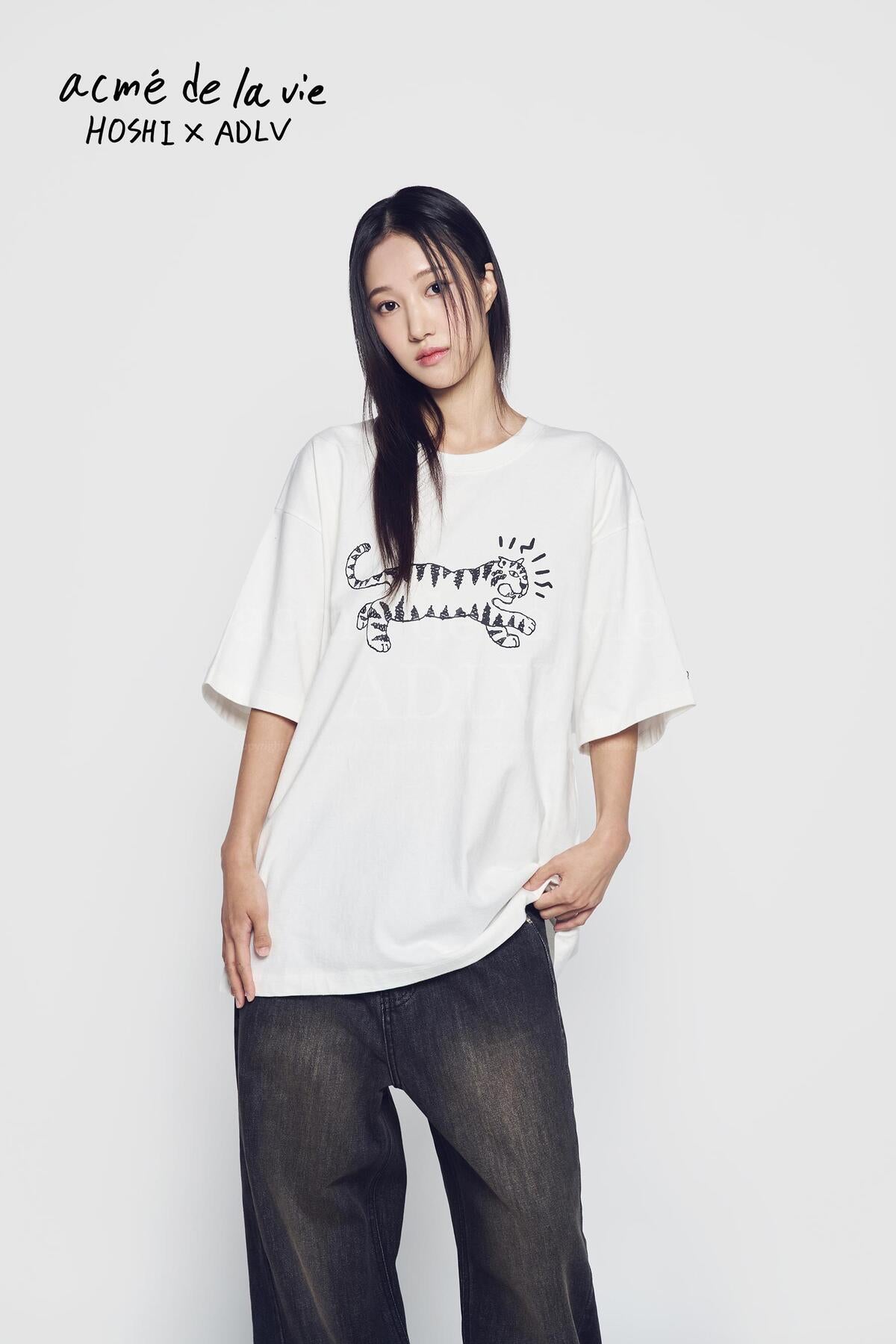 HOSHI X ADLV Tiger Sketch Short Sleeve T-Shirt Cream