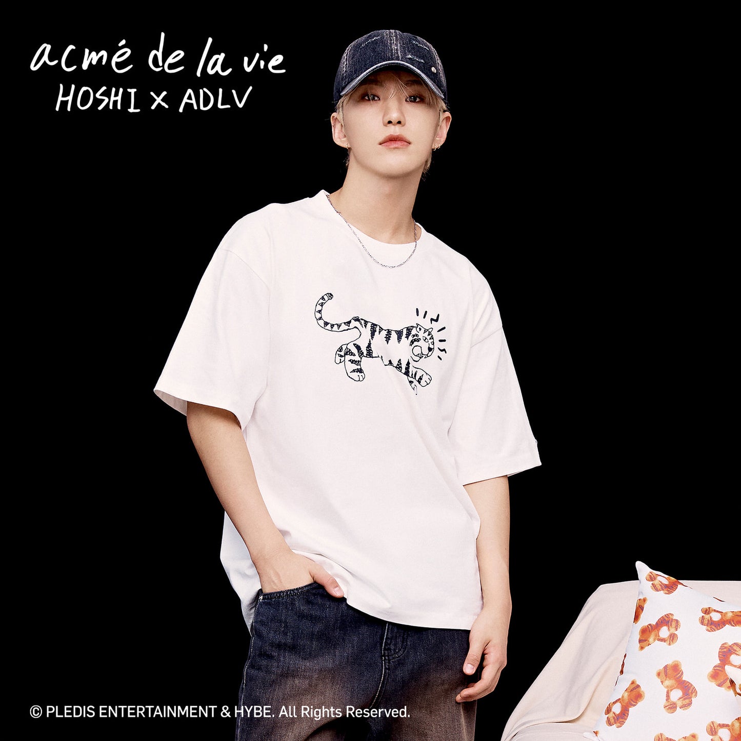 HOSHI X ADLV Tiger Sketch Short Sleeve T-Shirt Cream