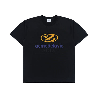 [acmé de la vie] Embroidery Logo Bio Washing Short Sleeve T-Shirt Black